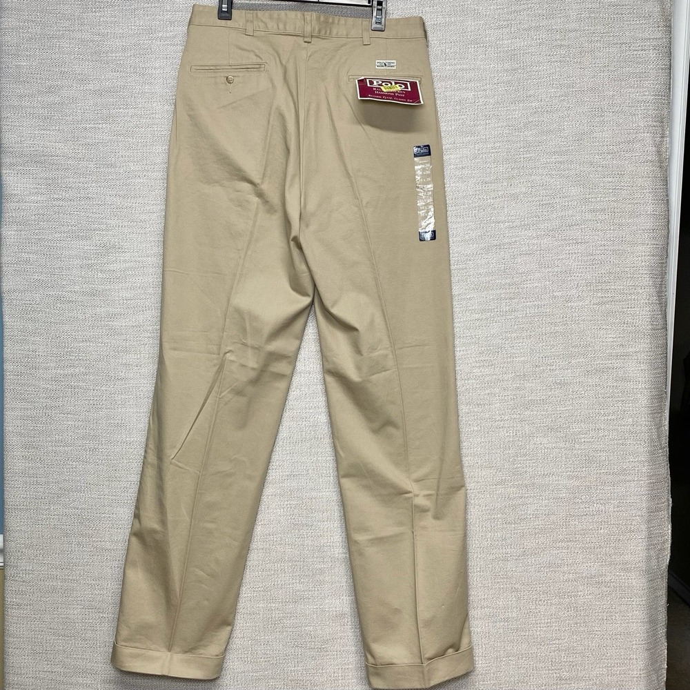 NEW 90s Polo Ralph Lauren Hammond Pants 34x36 Cuffed Mens Pleated Classic Beige - Picture 3 of 15